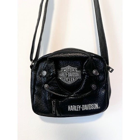 Harley-Davidson Handbags - Harley-Davidson Black Faux Leather Moto Jacket Crossbody Bag Y2K May 2017